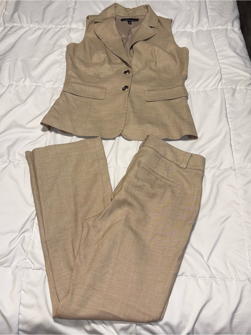 WHBM Crosshatch Tailored Pant Suit Size 8 Bootcut Sleeveless